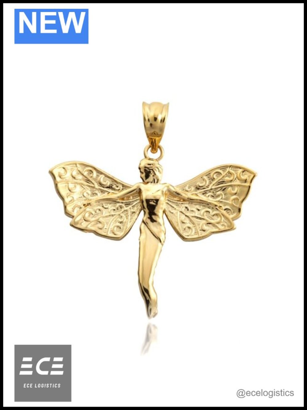 Solid 10K Yellow Gold Fairy Angel Wings Charm Pendant Fine Jewelry